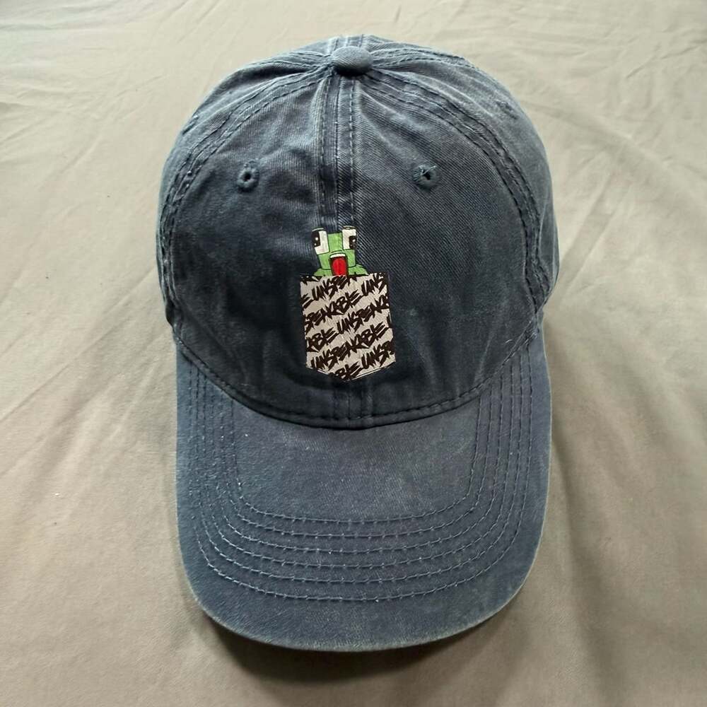 Unspeakable Gamer Frog Pocket Logo Distressed Denim Baseball Cap